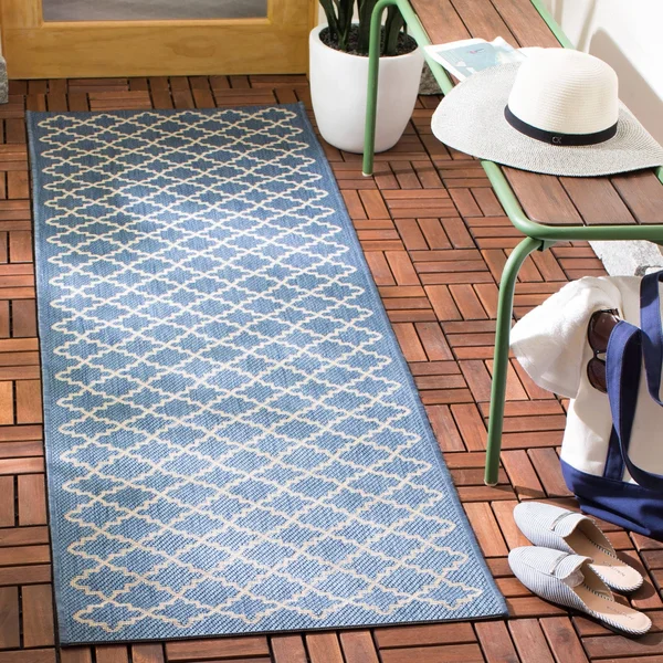 Safavieh Courtyard Blue & Beige 2&-3x22 x 16& Indoor/Outdoor Rug