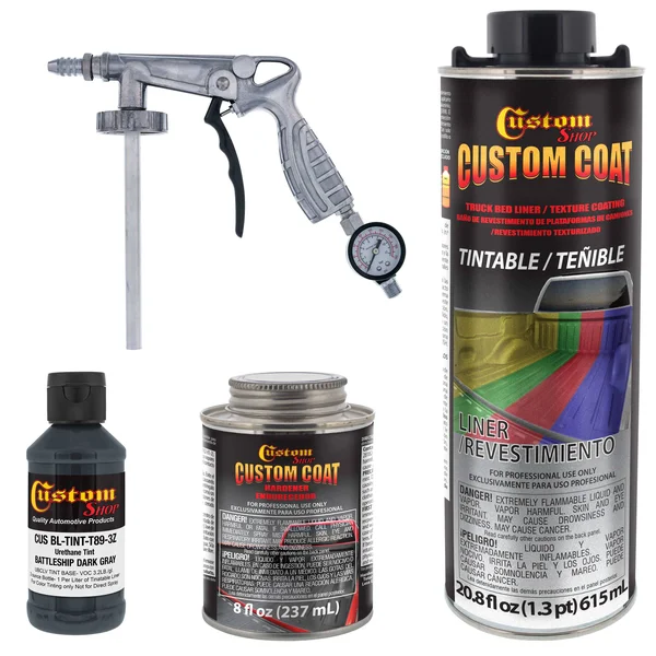 Custom Coat 36118 Battleship Dark Gray T89 Urethane Spray-On Truck Bed Liner, 1 Quart Kit with Spray Gun