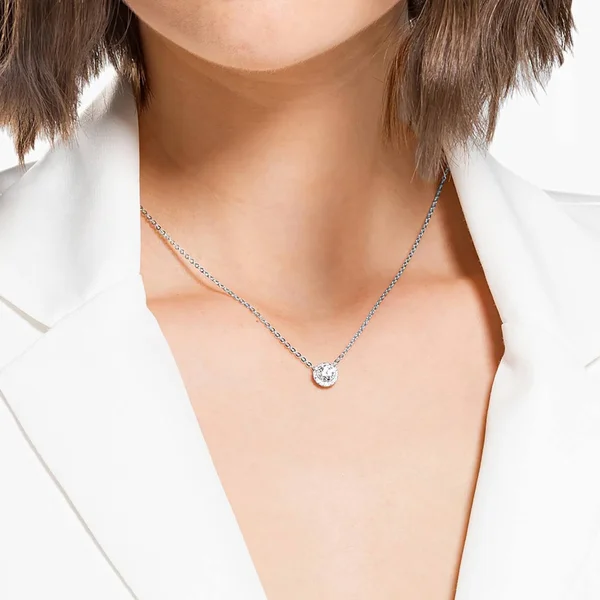 Swarovski Angelic Round Pendant, White, Rhodium Plated