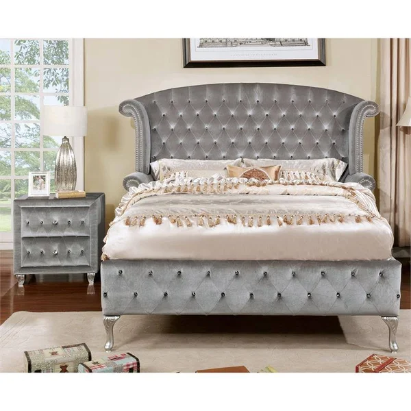Furniture of America Serena 2-Drawer Upholstered Nightstand in Gray