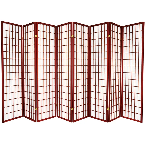 Oriental Furniture 6 ft Tall Window Pane Shoji Screen - 8 Panel - Rosewood