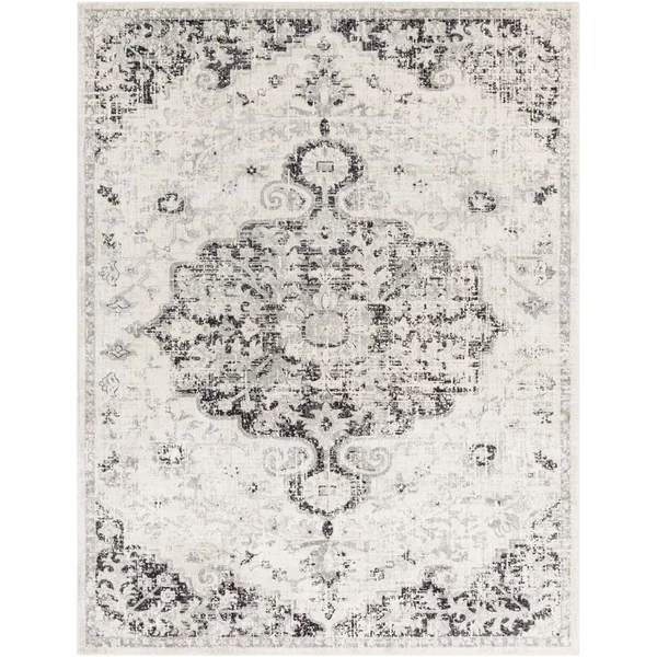 Tiwari Home 9&3x22 x 12&6x22 Distressed Persian Medallion Design Gray and Black Rectangular Machine Woven Area Rug