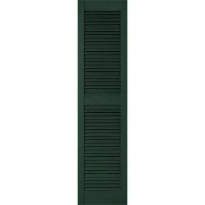 12 inchw x 62 inchh Lifetime Vinyl - Custom Straight Top Center Mullion, Open Louver Shutters, Midnight Green