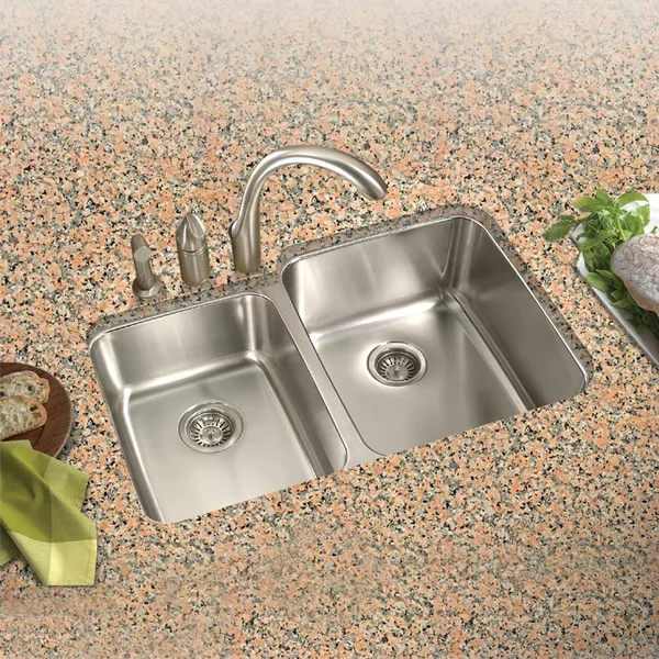 Houzer MEC-3220SL-1 Medallion Classic Undermount 60/40 Double Bowl Stainless Steel Sink