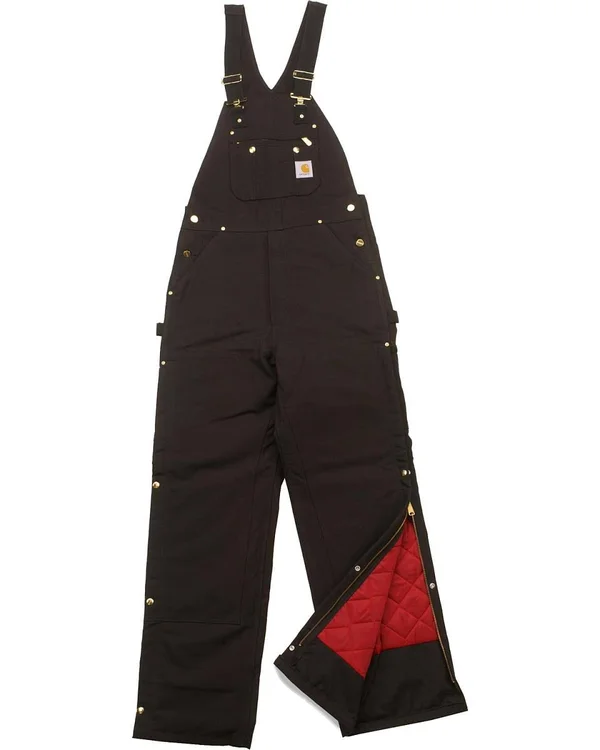 Carhartt Men's Duck Zip-to-Thigh Quilt-Lined Bib Overalls - Black