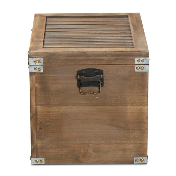 Baxton Studio Clement Rustic Transitional Medium Oak Finished 2-Piece Wood Spindle Storage Trunk Set