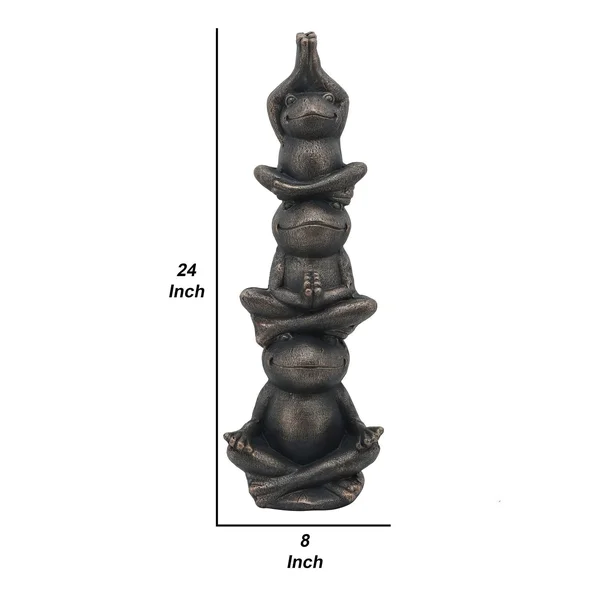 24 Inches Resin Stacked Meditating 3 Frog Accent Decor, Bronze