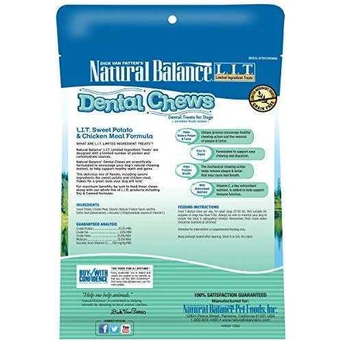 Natural Balance Dental Chews L.I.T. Limited Ingredient Treats Sweet Potato & Chicken Meal Formula, Medium Dog Treats, 13-Oun