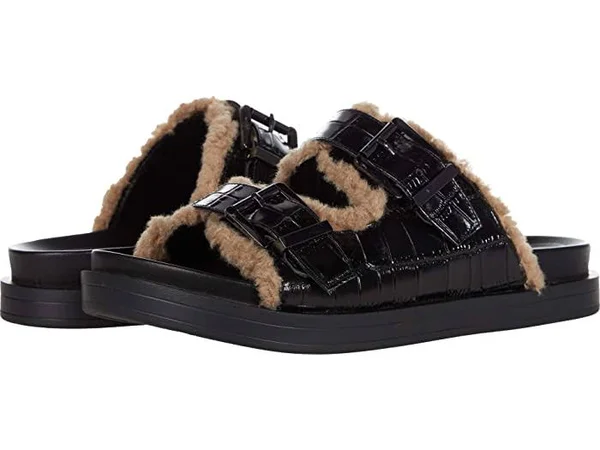Aerosoles Olivia Women's Faux-Shearling Slide Sandals, Size: 7, Black