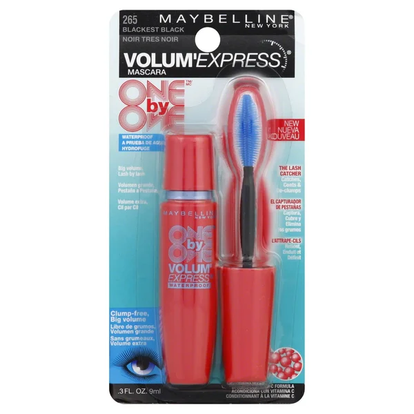Maybelline New York One By One Volum& Express Mascara - Waterproof, Blackest Black 265 - 0.3 oz tube