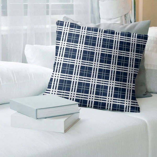 Dallas Football Luxury Plaid Accent Pillow-Faux Linen - 26 x 26 - Blue/Silver/White