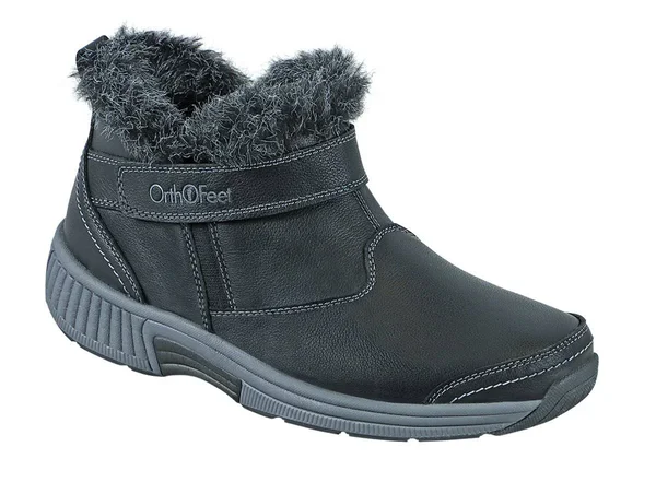 Women's Arch Support Boots Diabetic Shoes - Orthofeet Siena Black, 6.5, Extra Wide, Black