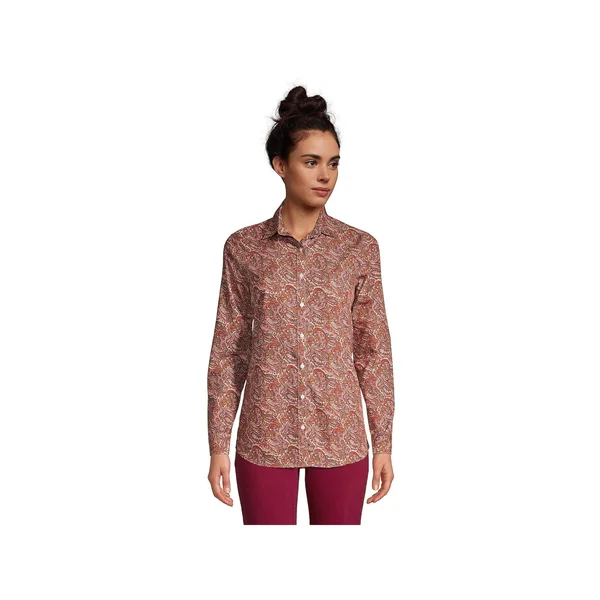 Women's Lands& End No Iron Supima Cotton Long Sleeve Shirt, Size: 10, Dark Pink