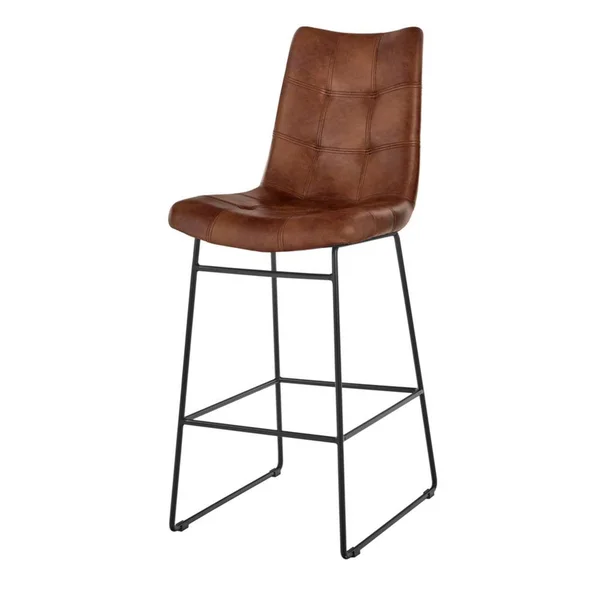 Home Decorators Collection Ivers Black Metal Upholstered Bar Stool with Back and Antique Brown Seat (18.5 in. W x 45 in. H), Ant