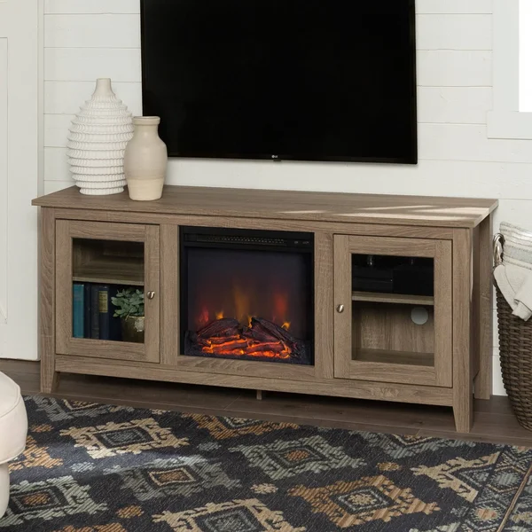 58-inch Driftwood 2-Door Fireplace TV Stand Console