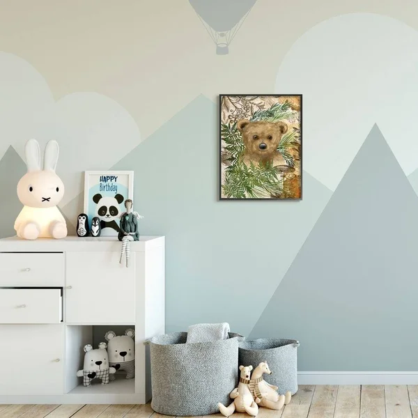 Stupell Industries Teddy Bear Cub Nursery Forest Animal Illustration Framed Wall Art Design by Sherri Buck Baldwin, 16 inch x 20