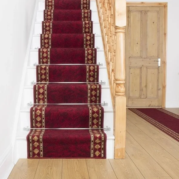 runrug USA Cheops Red Stair Carpet Runner Length: 21 foot - WIDTHS
