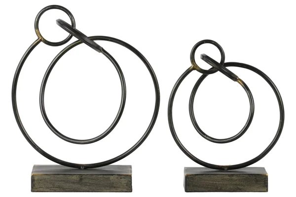 Metal Abstract Sculpture with Rectangular Base, Set of Two, Gray