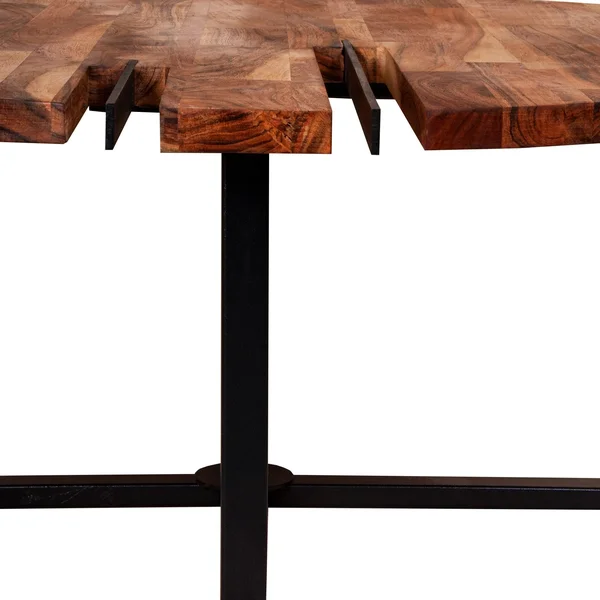 36 Inches Round Wooden Top Coffee Table with Metal Base, Brown and Black, Saltoro Sherpi