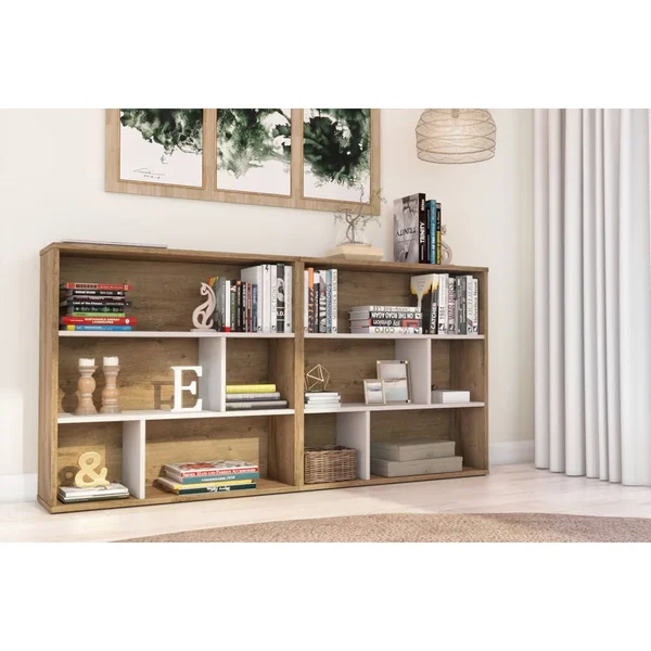 Bestar 22852-000009 Fom 2-Piece Asymmetrical Shelving Unit Set in Rustic Brown & Sandstone