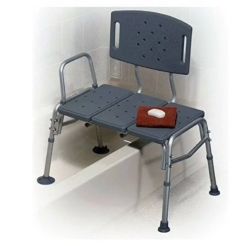 Healthline TRANSFER Bench Adjustable Height, Heavy Duty Bariatric Tub TRANSFER Bench with BACK, Non
