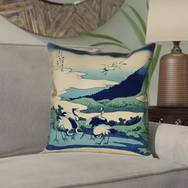 Montreal Japanese Cranes Pillow Cover Bloomsbury Market Pillow Cover Color: Ivory/Blue, Size: 20x22 x 20x22