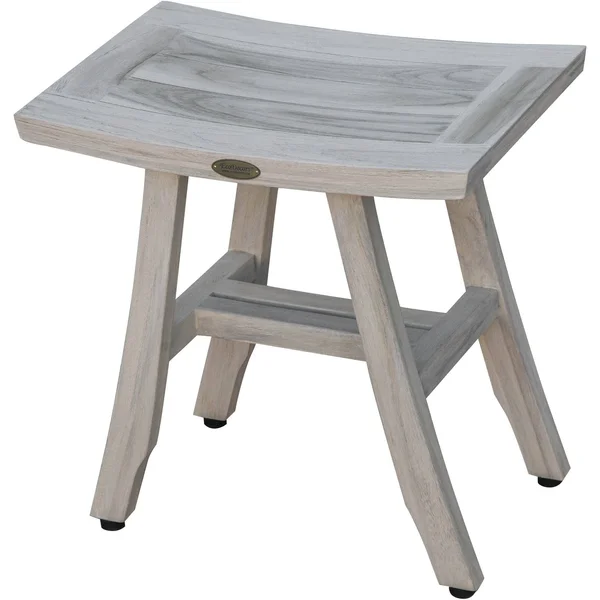 Contemporary Teak Shower Stool in Whitewash Finish - 18x22 x 12x22 x 18x22 - Yellow Wash