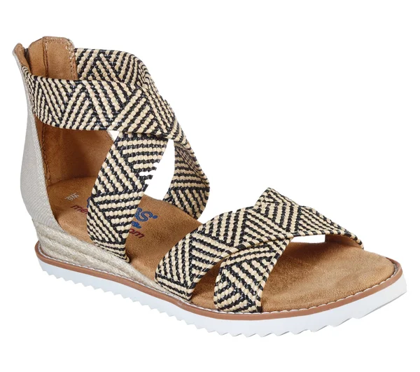 Skechers Women's Bobs Desert Kiss - Summer Sun Sandals - Natural, Black, 7.0