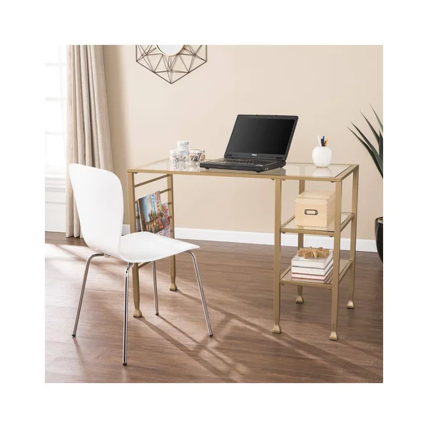 Southern Enterprises HO5776 Jaymes Gold Metal/Glass Writing Desk