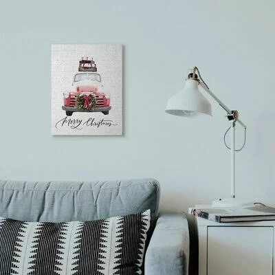 &Merry Christmas Red Truck& Graphic Art The Holiday Aisle Format: Wrapped Canvas, Size: 40x22 H x 30x22 W x 1.5x22 D