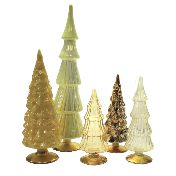 Christmas Yellow Orange Hued Glass Trees Set/5 Decorate Mantle Christmas Ms2040y - Size: 17.00 H x 4.00 W x 4.00 D