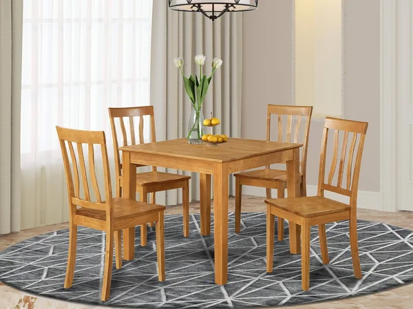 East West Furniture OXAN5-OAK-W 5 Piece Kitchen Table-Square Table and 4 Kitchen Chairs