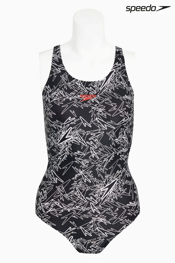(8, Black/White) - Speedo Women's Boom All Over Muscle Back Swimsuit
