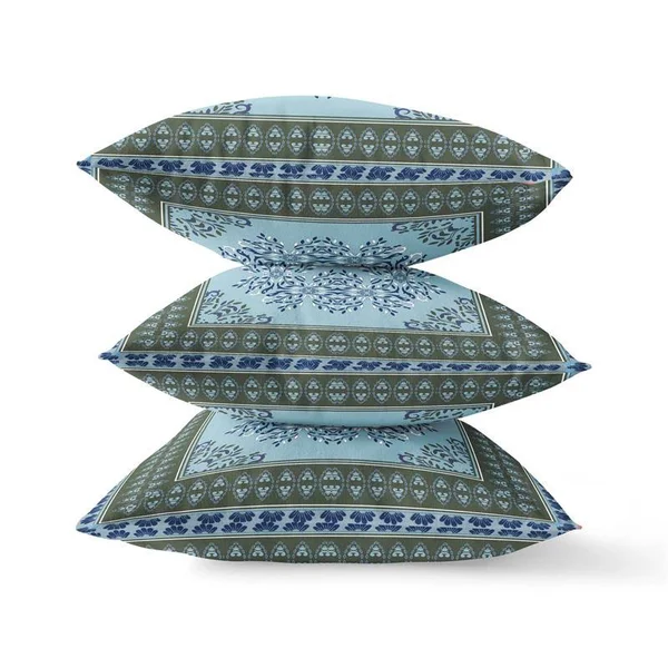 Window Wreath Palace Suede Zippered Pillow with Insert in Light Blue 20 x 20