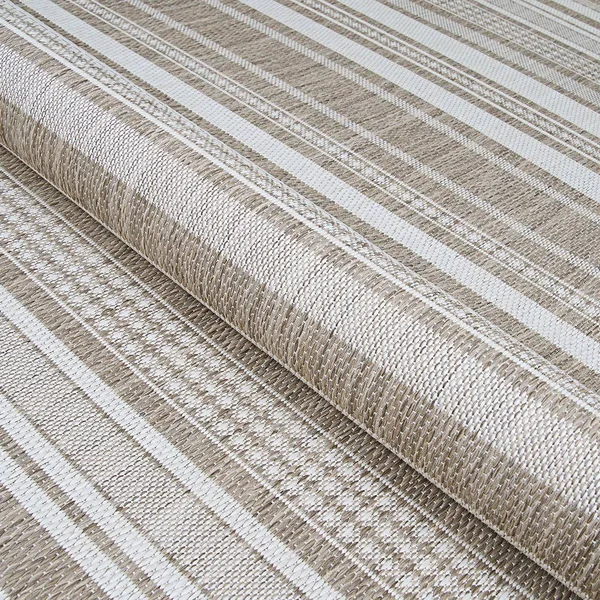 Couristan Recife Gazebo Stripe Champ/Taupe Area Rug - 7&6x22 x 7&6x22 Square