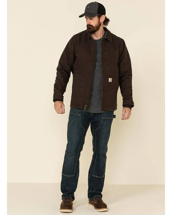 Carhartt Men's Washed Duck Sherpa Lined Coat - 3XL Tall - Dark Brown