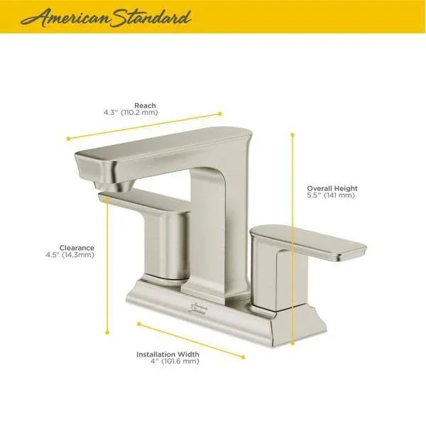 American Standard Forsey 4 in. Centerset 2-Handle Bathroom Faucet with Easy Install Push Drain in Brushed Nickel 7023201.295