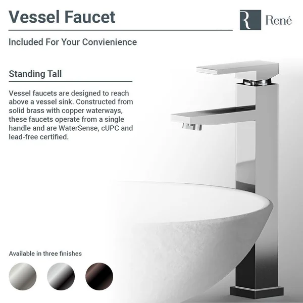 Rene R11-5003-Plt-R9-7003 Stone Composite Square Vessel Sink - Platinum - Chrome, Silver