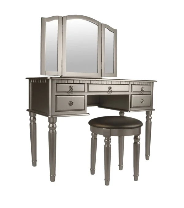 Bobkona F4079 St. Croix Collection Vanity Set with Stool - Silver