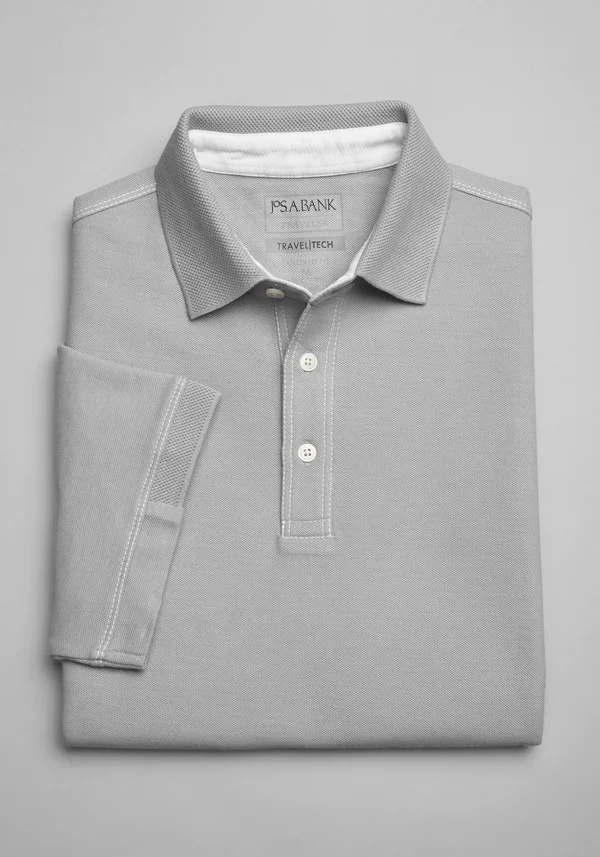 Jos. A. Bank Men's Travel Tech Tailored Fit Short Sleeve Pique Polo - Light Grey, Medium