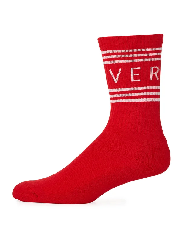 Versace Men's Athletic Band Socks, Red/White, Men's, S
