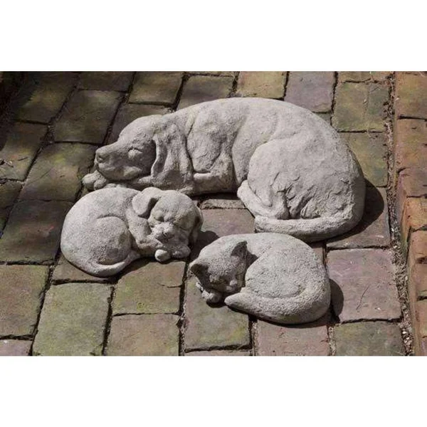 Campania International Curled Dog Statue - Grey Stone