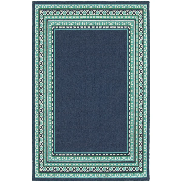 Clay Alder Home Variadero Borders Navy/Green Indoor-Outdoor Area Rug - 6&7 x 9&6 - Blue