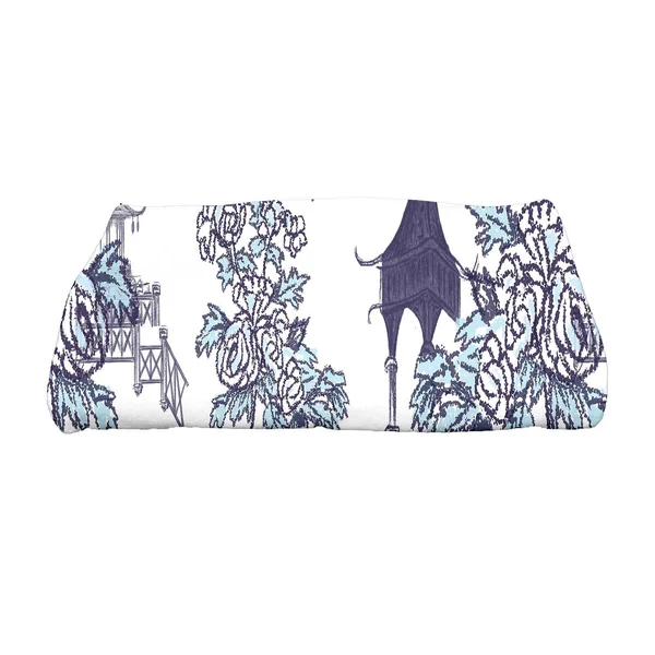 E by Design Palm Beach China Old Floral Print Bath Towel Blue
