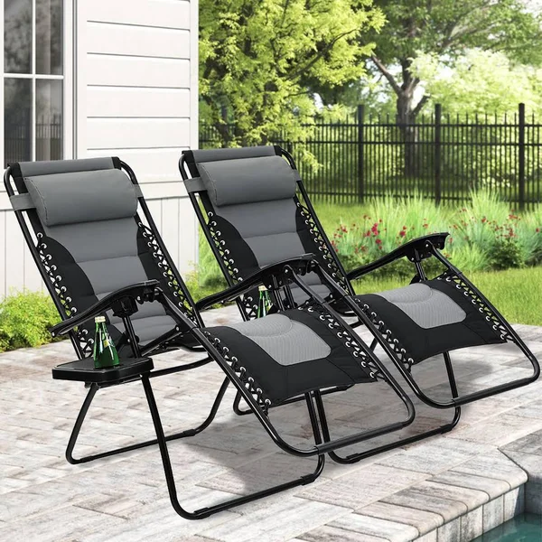 Captiva Designs Set of 2 Padded Zero Gravity Chair, Grey - Gray