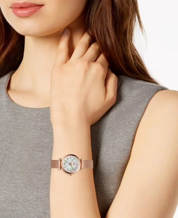 Fossil Women's Carlie Mini Rose Gold-Tone Stainless Steel Mesh Bracelet Watch Box Set 28mm - Rosegold