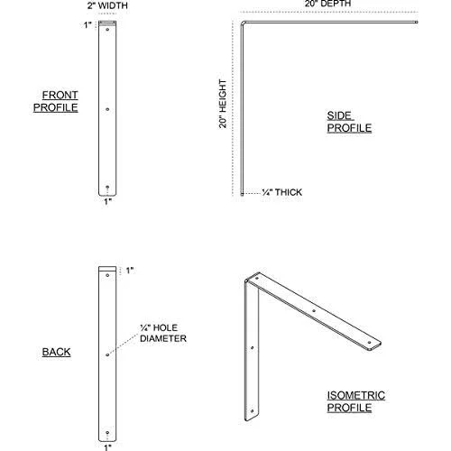 Ekena Millwork BKTM02X20X20HACRS 2 in. W x 20 in. D x 20 in. H Hamilton BRACKET, Steel
