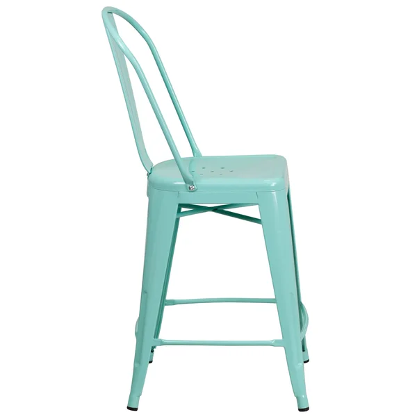 4 Pack 24x22 High Metal Indoor-Outdoor Counter Height Stool with Back - Silver
