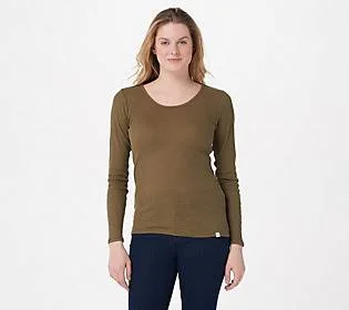Nydj Forever Comfort Ribbed Long-Sleeve Scoopneck Top - Size 4X, Moss