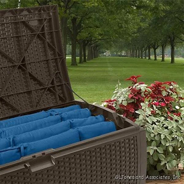 Suncast 73 Gallon Outdoor Deck Box & 99 Gallon Patio Garden Deck Box, Mocha
